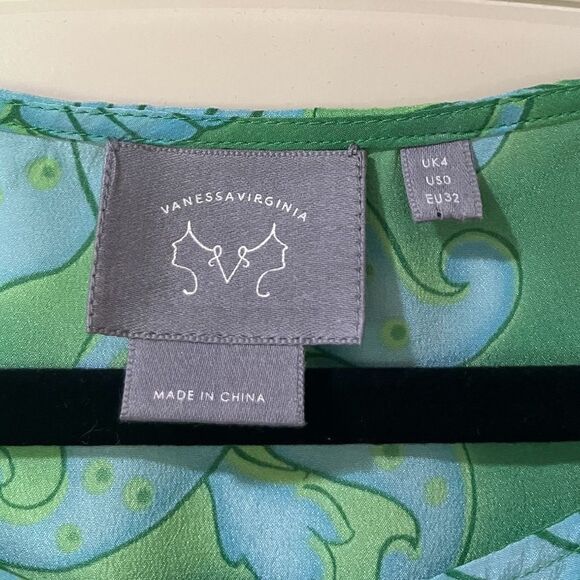 ANTHROPOLOGIE VANESSA VIRGINIA 100% Silk Floral Blouse Green Pink Women’s Size 0 - Picture 4 of 5